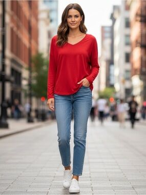 EUC ATHLETA Cloudlight Cowl Red Relaxed Top!